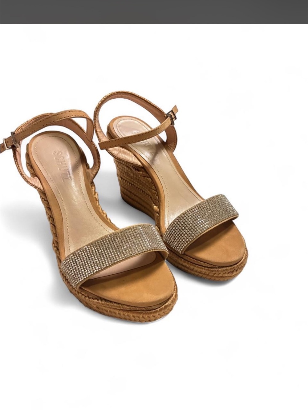 SCHÜTZ- tan & brown wedge sandals with rhinestone straps- Size: 35Br.